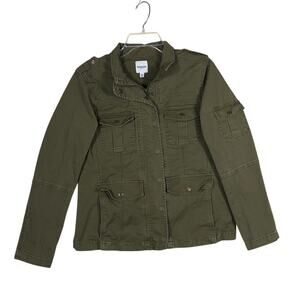 Kensie Jeans Jacket Medium Army Green Military Style Utility Denim Pockets